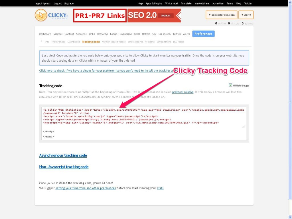 Clicky Tracking Code - Weebly